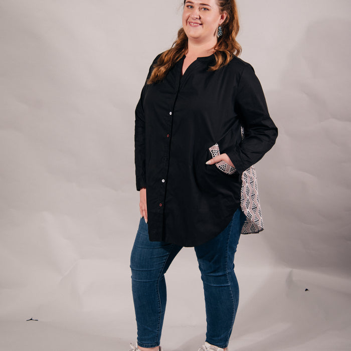 PRE ORDER Waharua Kōpito Cotton Button Shirt - Black
