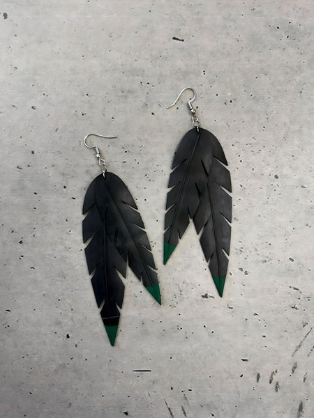 Huia Inspired Māori Earrings with Green Tips by Piata at Ahu boutique