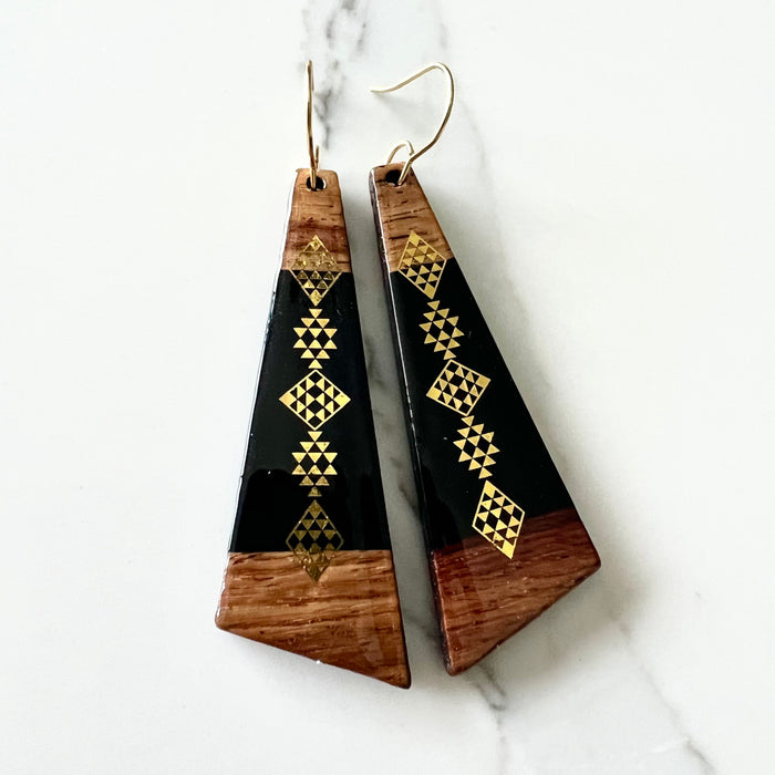 Black Resin & Walnut Wood Taniko Rima Earrings
