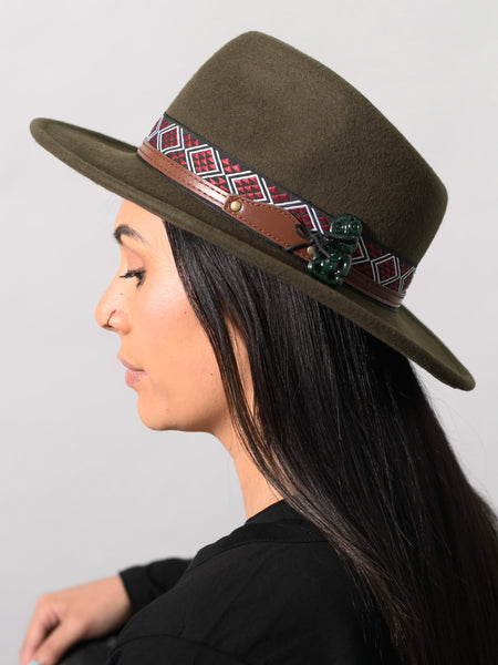 Short Brim Wool Hat - Olive
