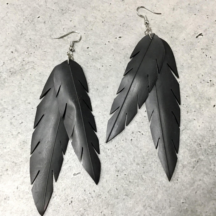 Double Feather Plain Long Earrings by Pakihi Maori Piata Jewellery